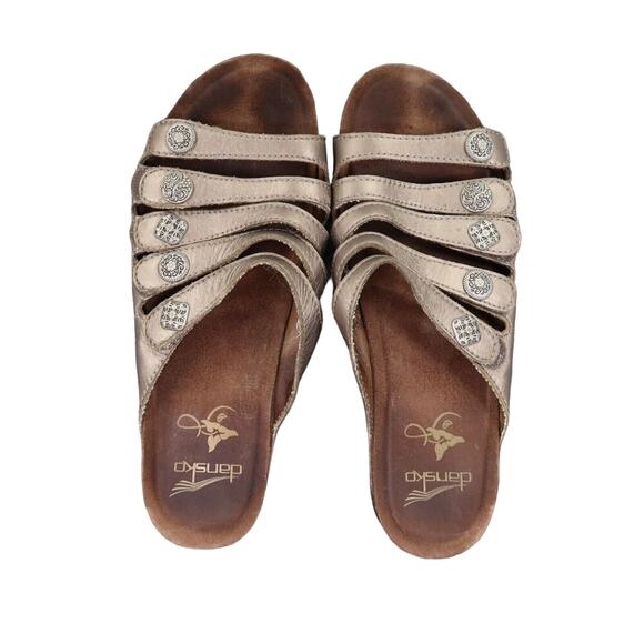 Dansko Shoes Womens 40 Sandals Janie Slip On Metallic Leather Adjustable Straps - Picture 6 of 16